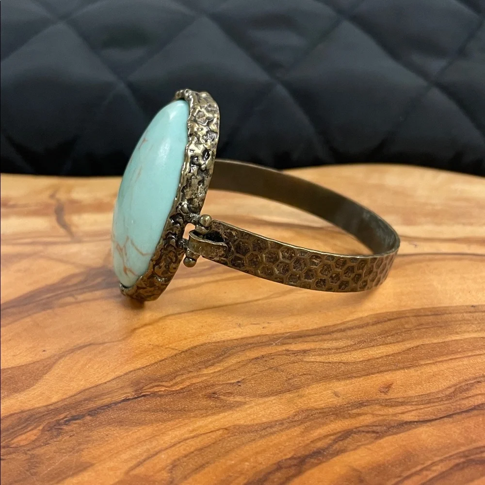 Antique Gold Tone Hammered Hinged Band Bracelet